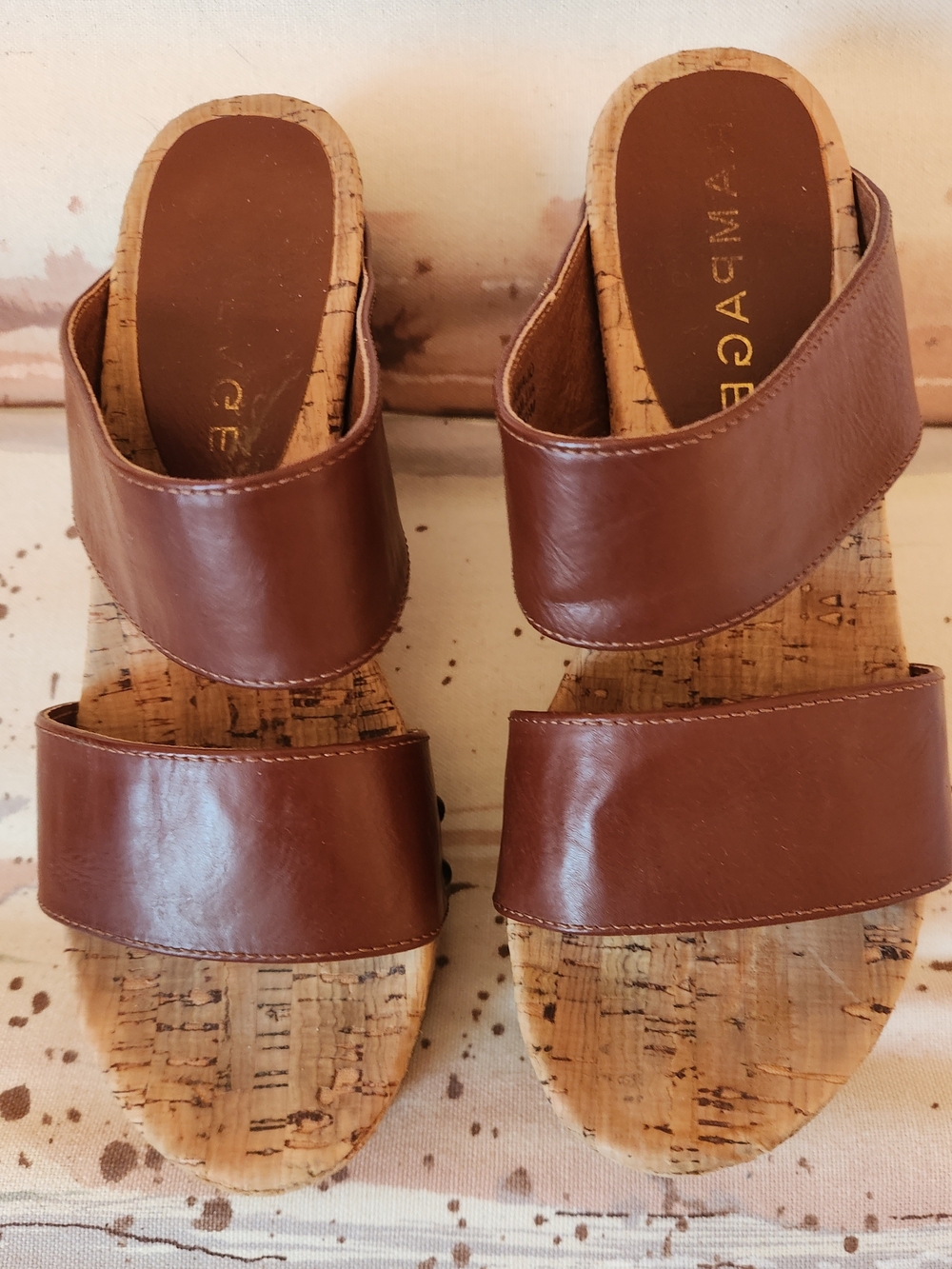 Brown Faux Leather Double-Band Cork Slide Sandals Rampage